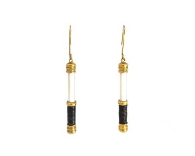 14ct Yellow Gold Hanging Earrings with Elephant Hair and Warthog Tusks 14afo0282