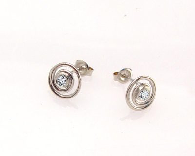 14ct White Gold Round Earrings with Diamonds  14dio0015