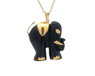 18ct Yellow Gold Onyx Elephant Pendant  18afah0352