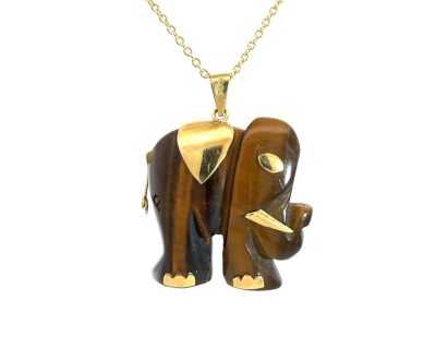 18ct Yellow Gold Tiger Eye Elephant Pendant (Only available in Namibia)  18afah0355