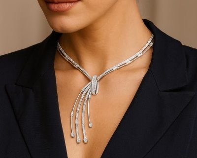 18ct White Gold Fancy Choker with Different Sizes of Diamonds  18dc0057