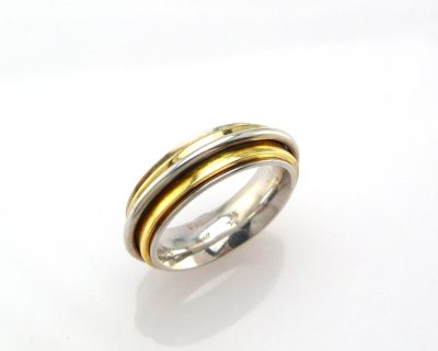 18ct Yellow Gold Moveable Inlay Ring with Silver handcrafted  18gr0014
