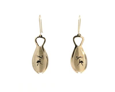 9ct Yellow Gold Dangling Earrings with Enameled Rock Art handcrafted  9afo0249