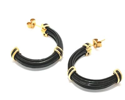 9ct Yellow Gold Half Hoop Elephant Hair Earrings with Double Links  9afo0264