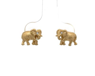 9ct Yellow Gold Elephant Stud Earrings with Diamond in Eye  9afo0283