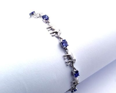 Silver Elephant Bracelet with Oval Tanzanite  aga0224