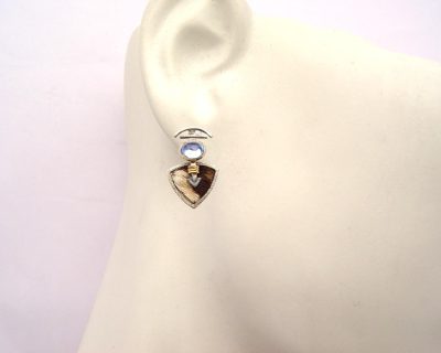 Silver Earrings with Zebra Skin and Blue Topaz handcrafted  ago0635