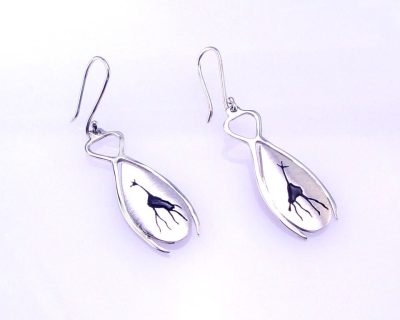 Silver Enameled Giraffe Hanging Hook Earrings handcrafted (Only available in Namibia)  ago1063