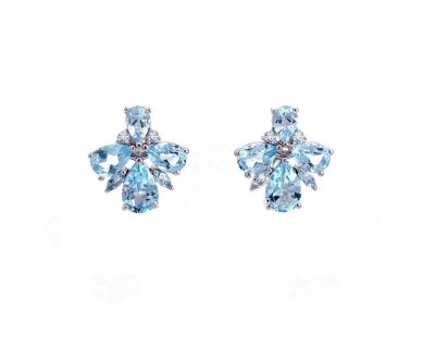 Silver Mix Cut Blue Topaz Earrings  ago1205