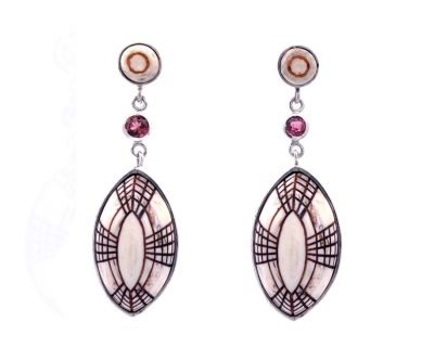 Silver Dangling Earrings with Ekipa and Tourmaline handcrafted  ago1245