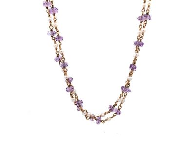 Amethyst and Pearl Necklace with 9ct Yellow Gold Links  stk0614